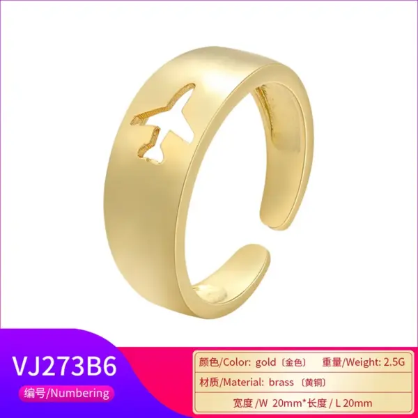 Wholesale Glossy Copper Plated 18k Gold Ring Lightning Airplane Butterfly Pattern Couple Ring