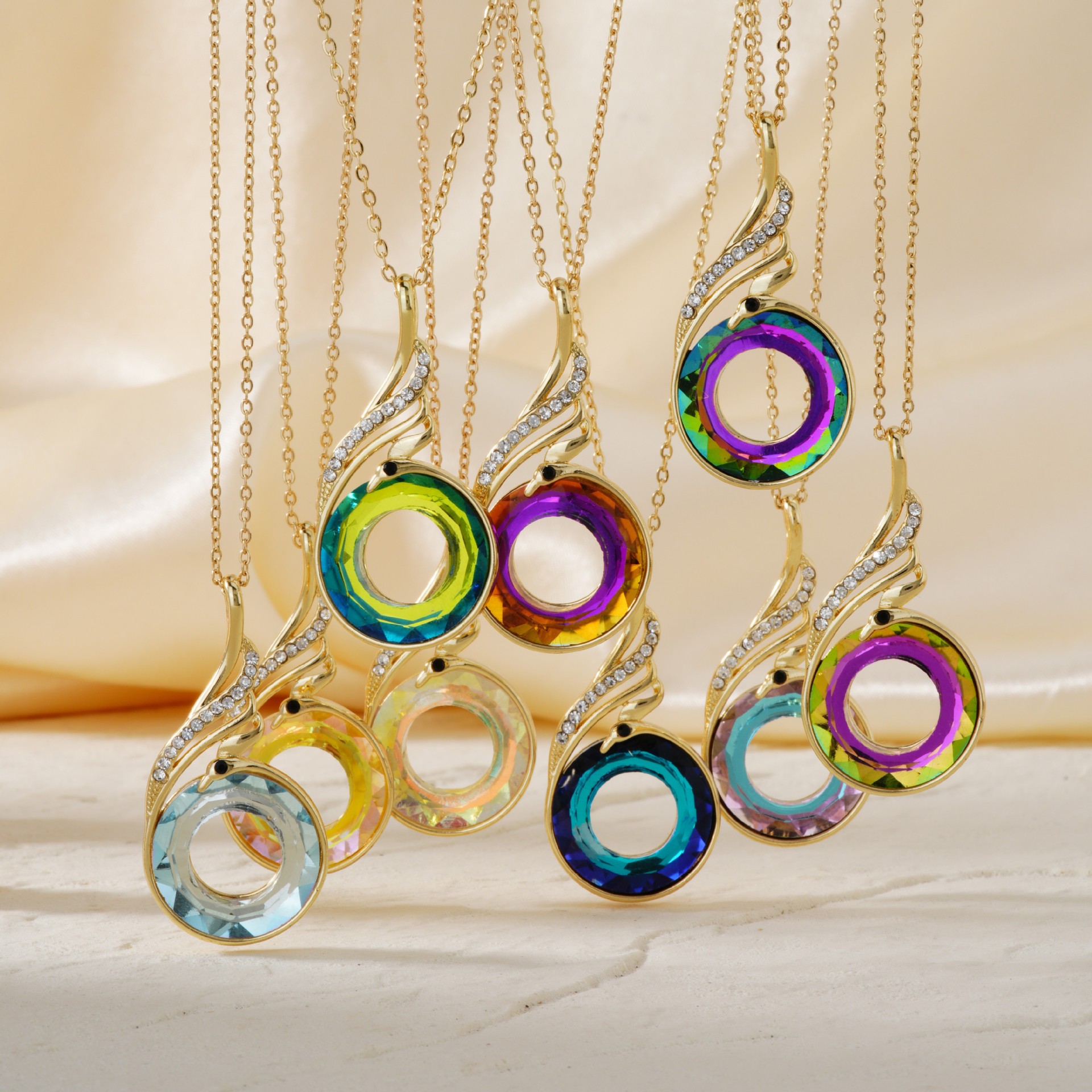 Wholesale New Amazon European and American Cross-border Fashion Colorful Crystal Necklace Niche Design Fashion Simple Women's Necklace