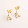 Wholesale Copper Letter Water Plating Zircon Platinum Plated Gold Plated Fashion Inlay Ear Studs