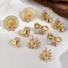Hot-Selling INS Style 304 Stainless Steel Color-Block Bowknot Heart Straw Hat Flower Water Plated Imitation Gold Polished Earrings