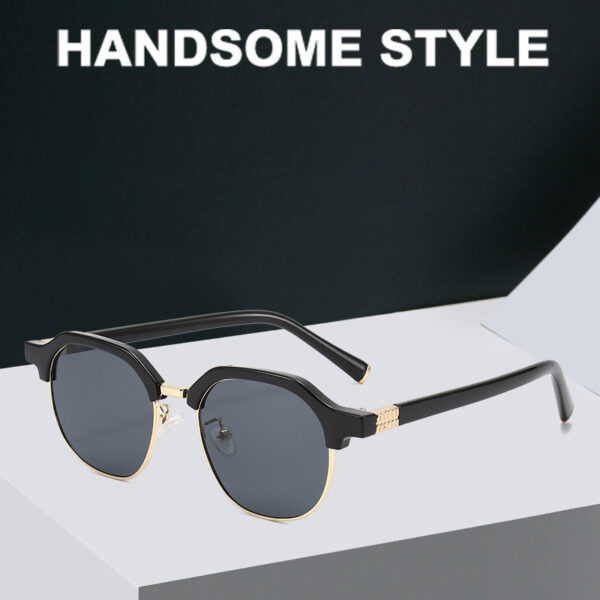 Wholesale 2024 New European and American Cross-Border Korean Style Oval Half-Frame Men's Sunglasses Retro Flat Mirror High-End Sunglasses for Women