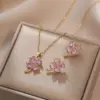 Wholesale Casual Simple Style Four Leaf Clover Heart Shape Titanium Steel Inlay Zircon Earrings Necklace