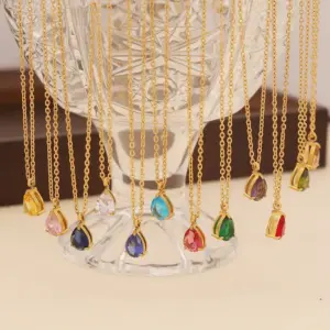 Wholesale PVD Coated 18K Gold Real Gold Plated Water Droplets 304 Stainless Steel Simple Style Commute Waterproof Non Tarnish 304 Stainless Steel Pendant Necklace