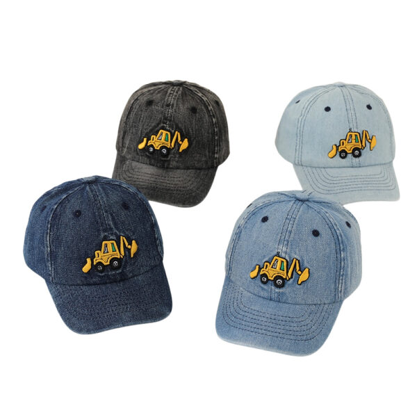 Wholesale Denim washed chilen's hat cartoon excavator embroidered peaked cap Spring and Autumn new boys and girls sunshade baseball cap