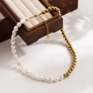 YK Irregular Shaped Pearl Necklace-Gold