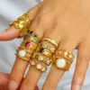 Ion Plating (IP) 18K Gold Plated Leaves Eye Flower 304 Stainless Steel Rock Oversized Waterproof Non Tarnish Open Rings