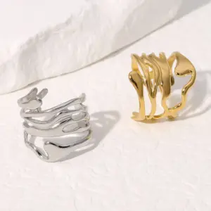 PVD Coated Real Gold Plated 18K Gold Irregular Solid Color 304 Stainless Steel IG Style Simple Style Korean Style Waterproof Non Tarnish Open Rings