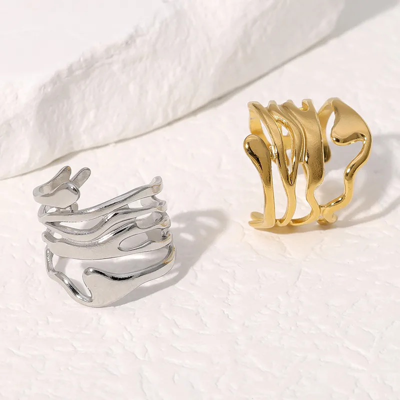 Wholesale PVD Coated Real Gold Plated 18K Gold Irregular Solid Color 304 Stainless Steel IG Style Simple Style Korean Style Waterproof Non Tarnish Ope