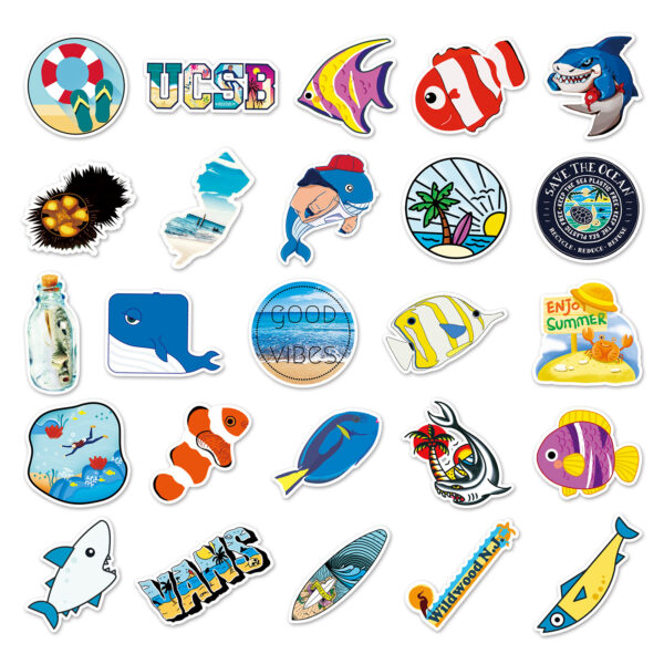 Wholesale 50 Ocean Department DIY Cartoon Cute Decorative Goo Card Laptop Car Trunk Graffiti Stickers