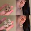 Wholesale 925 Sier Needle Korean Flocking Cute Bear Ear Stud Elegant Simple Trendy Girl Heart Student Earrings Earrings