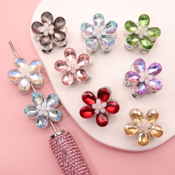 oly-c7afa28f1de54c07f58446e865d9170f Wholesale Hole alloy five-leaf flower beaded hair aessories double-sided crystal flower plating wholesale diy jewelry aessories