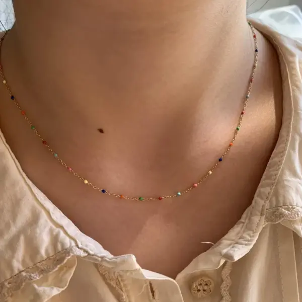 Wholesale PVD Coated Real Gold Plated 16K White Plating Color Block 304 Stainless Steel Casual Modern Style Waterproof Non Tarnish Necklace