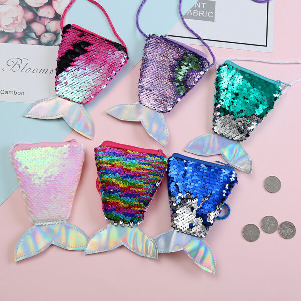 Wholesale Children's wallet fish tail sequins lanyard coin purse girl mermaid diagonal