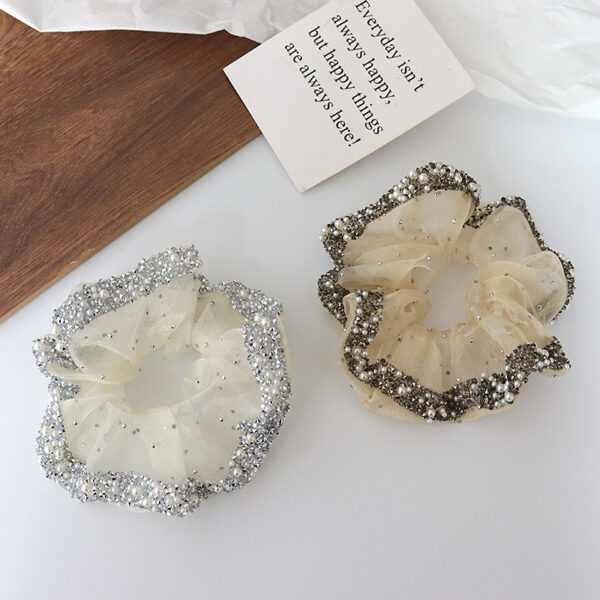 oly-c7b5bb08e564aeef15875d1c5ca16b94 Wholesale Internet Celebrity Advanced Light Luxury Organza Rhinestone Colon Ring Elegant Payertail Hair Rope High Elastic Rubber Tendon Hair Rope Hair Accessories