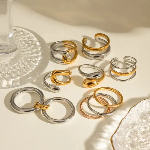 PVD Coated Real Gold Plated Geometric 304 Stainless Steel Simple Style Classic Style Waterproof Non Tarnish Rings