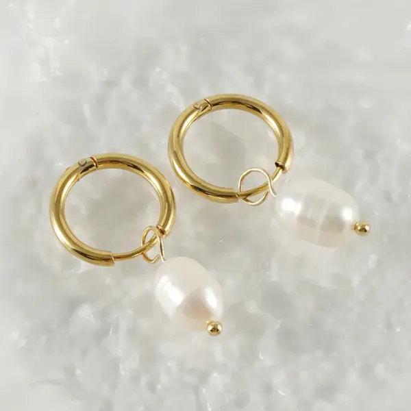 Wholesale Retro Geometric Stainless Steel Pearl Earrings 1 Pair