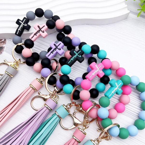 Wholesale Cross Beaded Bracelet Keychain