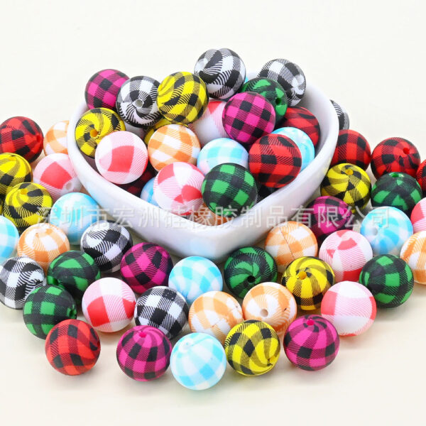 Wholesale [Hongzhou] Plaid Watermark Food Grade Silicone Round Beads Baby Teether DIY Jewelry Loose Beads Ready for Sale