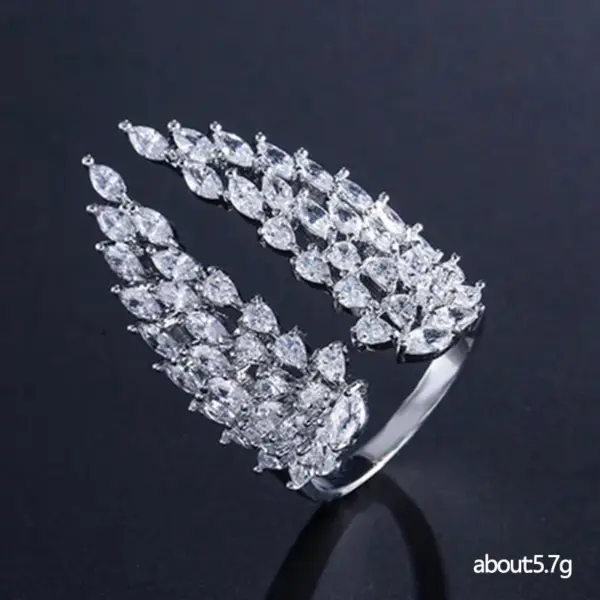 Wholesale New Women's Open Full Diamonds Zircon Wings Adjustable Fashion Charm Copper Ring