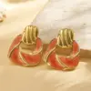 Wholesale Trendy Fashion Ins Style Gold-Plated Imitation Gold 304 Stainless Steel Colorful Oil-Drip Irregular Spiral Pattern Earrings