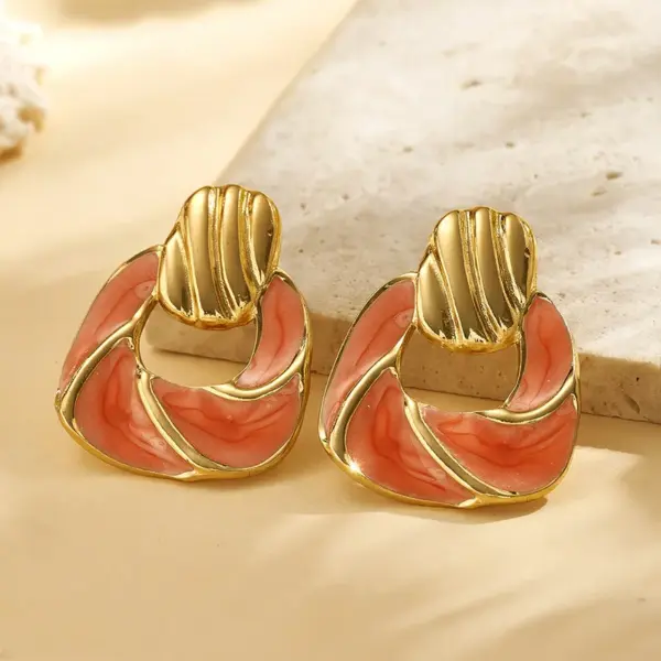 Wholesale Trendy Fashion Ins Style Gold-Plated Imitation Gold 304 Stainless Steel Colorful Oil-Drip Irregular Spiral Pattern Earrings