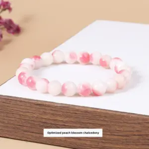 Optimized Peach Floating Flower Chalcedony Bracelet / Diameter 8.1-8.8mm (about 21-23 Pieces)