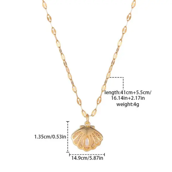 Wholesale Jewelry Simple Style Shell Copper Artificial Pearls Zircon 18K Gold Plated Gold Plated Pendant Necklace