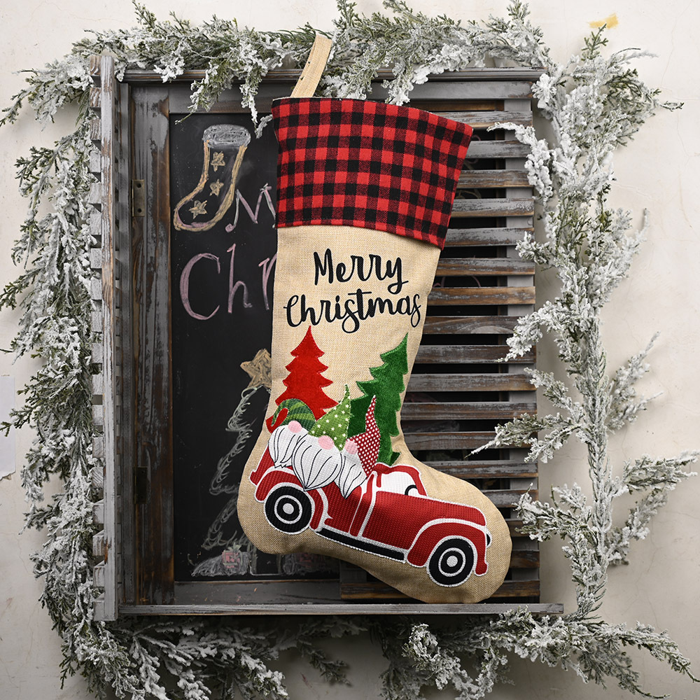 Wholesale Cross-border Christmas decorations, forest old man car gift bags, Christmas stockings, linen Christmas stockings, gift bags