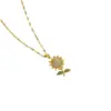 PVD Coated Real Gold Plated Sunflower Stainless Steel Vintage Style Waterproof Non Tarnish Pendant Necklace