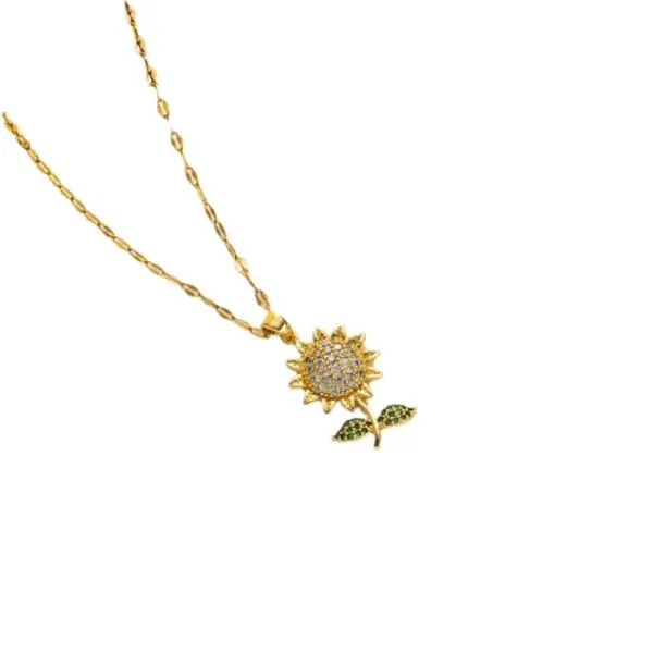 PVD Coated Real Gold Plated Sunflower Stainless Steel Vintage Style Waterproof Non Tarnish Pendant Necklace