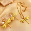 Wholesale PVD Coated Real Gold Plated 18K Gold Dragonfly 201 Stainless Steel Retro Waterproof Non Tarnish Jewelry Set
