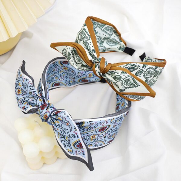 Wholesale Cashew Flower Fabric Satin Wide Version Pressed Hair Headband Hair Accessories for Women Korean Style Fashionable Versatile Knotted Rabbit Ear Headband