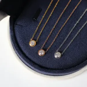 Wholesale PVD Coated Real Gold Plated 18K Gold Round 304 Stainless Steel Simple Style Waterproof Non Tarnish 304 Stainless Steel Pendant Necklace
