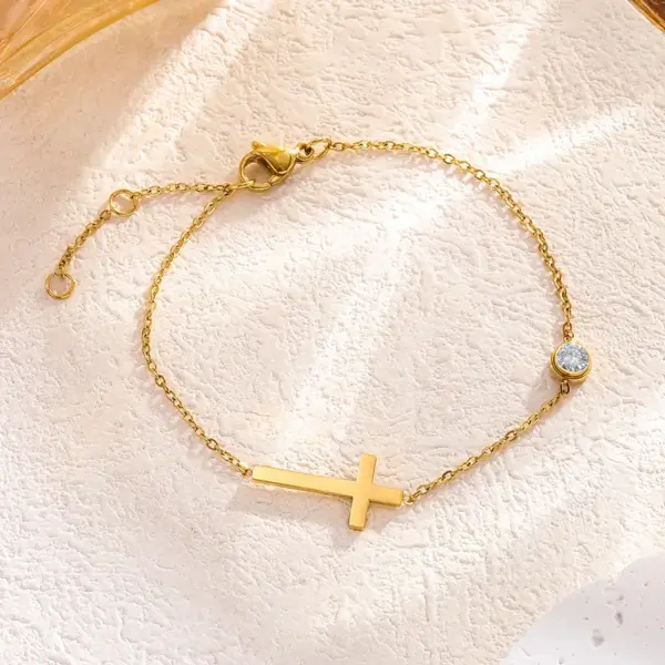 Wholesale Jewelry Casual Simple Style Cross Titanium Steel Zircon Inlay Bracelets Necklace