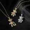 Wholesale New Copper Micro-inlaid Zircon Cute Bear Pendant Golden Necklace Wholesale