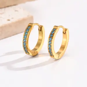 Wholesale PVD Coated Real Gold Plated 14K Gold Round 304 Stainless Steel Elegant Waterproof Non Tarnish 304 Stainless Steel Hoop Earrings