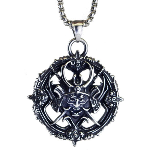 Wholesale Retro Domineering Turntable Samurai Devil Titanium Steel Pendant Necklace Export Stylish Stainless Steel Jewelry Wholesale Fn2260