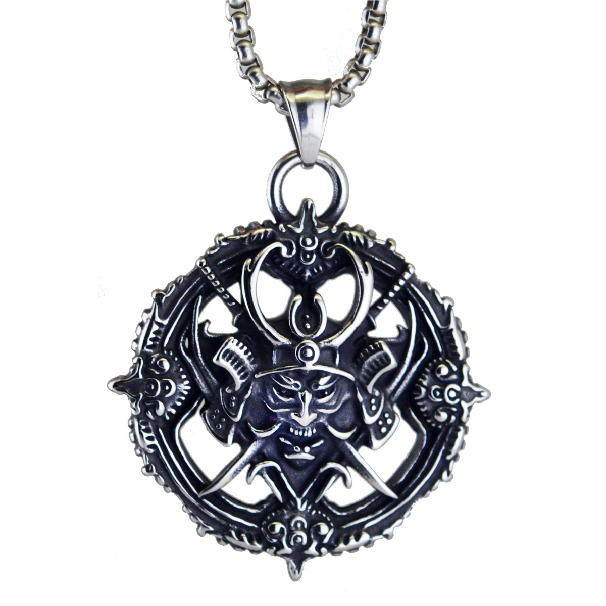 Wholesale Retro Domineering Turntable Samurai Devil Titanium Steel Pendant Necklace Exrt Stylish Stainless Steel Jewelry Wholesale Fn2260