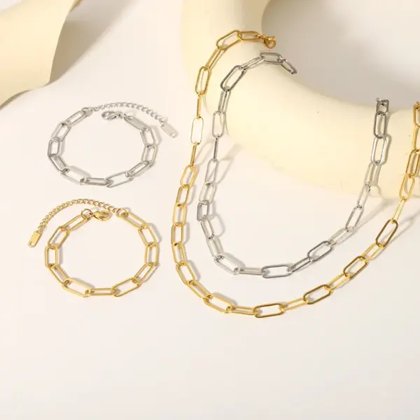 PVD Coated Real Gold Plated 18K Solid Color 201 Stainless Steel Hip-Hop Streetwear Waterproof Non Tarnish Bracelets Necklace