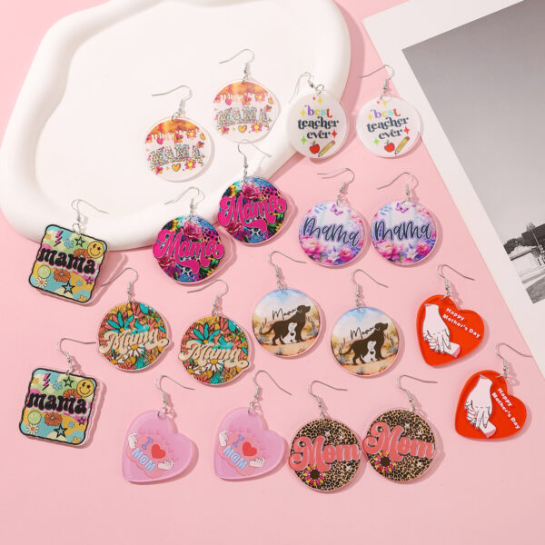 Wholesale European and American Pastoral Colorful Letters Mama Acrylic Earrings for Women Mother's Day Teacher's Day Gift Earrings Earrings