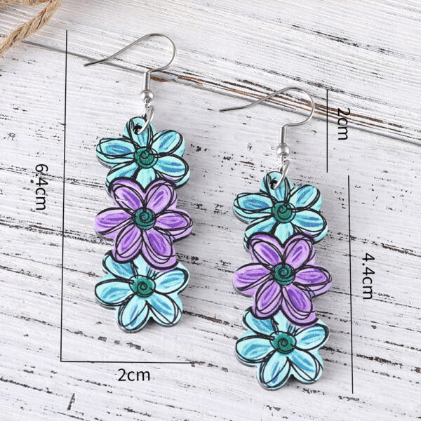 oly-c803d2d771d29c8e58107c15dcb12fbd Wholesale Spring and Summer Bohemian Color Flower Pendant Earrings Women Wooden Double-Sided Earrings Camping Holiday Gift
