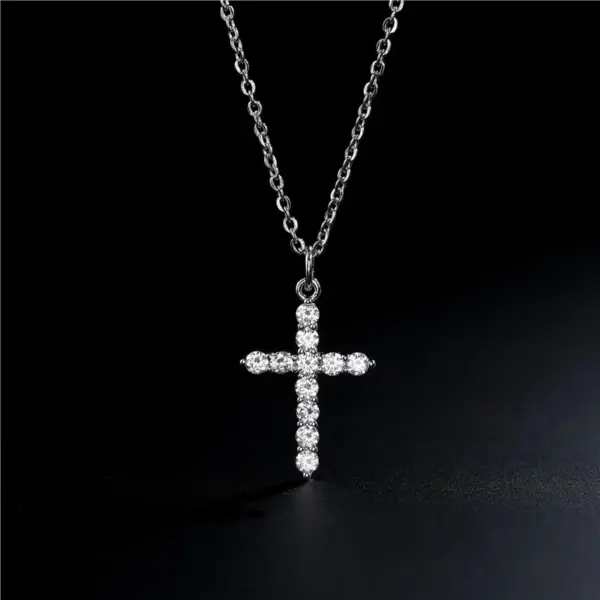 Wholesale Simple Cross Pendant Preserving Electroplated Copper Micro-inlaid Zircon Necklace