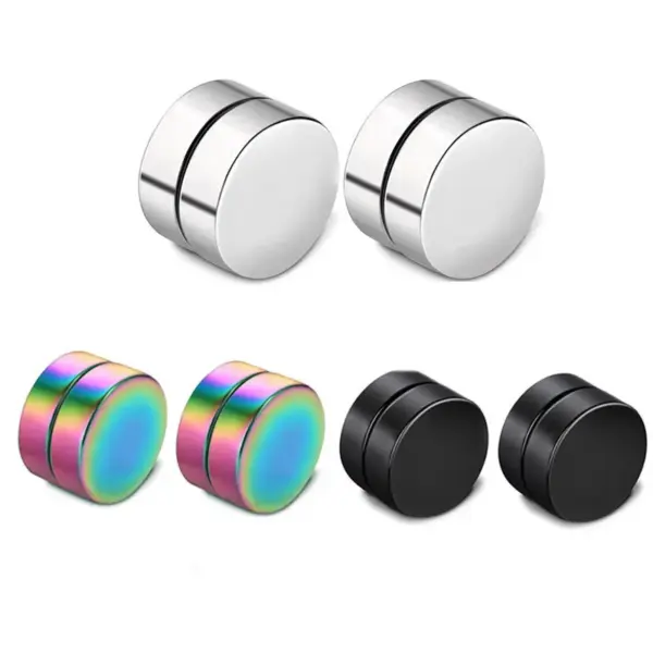 Wholesale New Style No Piercing Magnetic Stone Ear Cuff Simple Round Unisex Double-Sided Geometric Pattern Stainless Steel Earrings