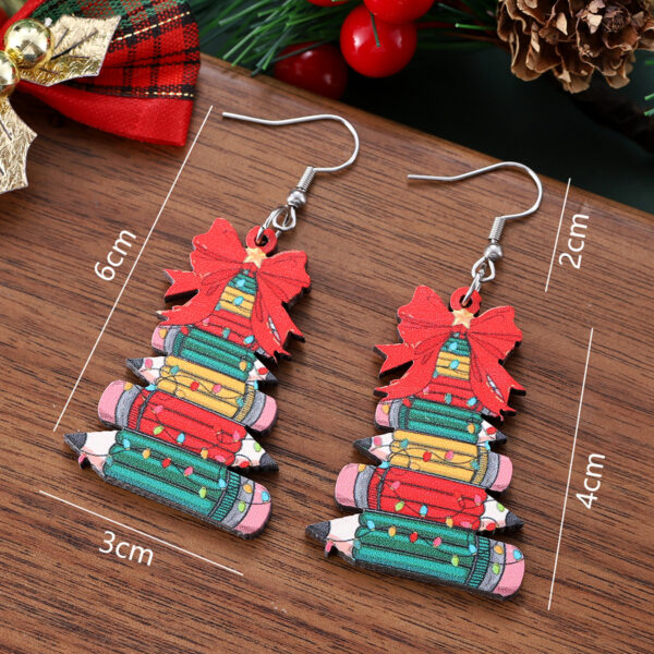 Wholesale Christmas Bow Pencil Wooden Double-Sided Earrings