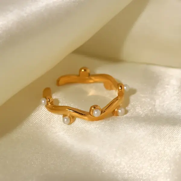 Wholesale PVD Coated Real Gold Plated Geometric 316 Stainless Steel Retro Waterproof Non Tarnish Open Ring