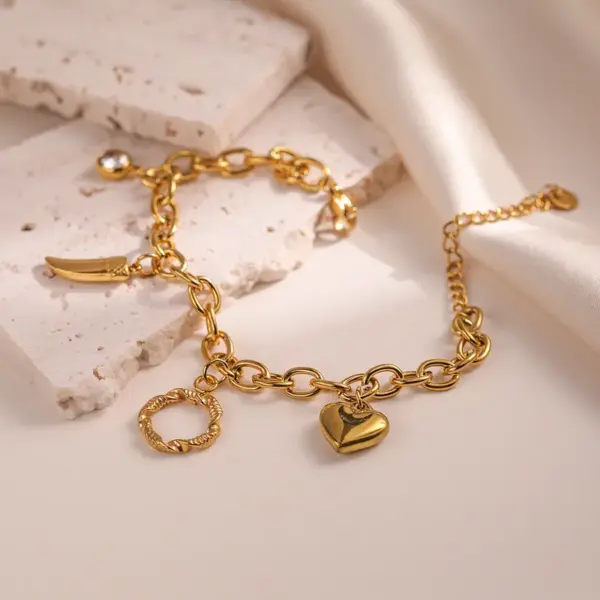 Wholesale PVD Coated 18K Gold Plated Geometric 304 Stainless Steel Simple Style Commute Waterproof Non Tarnish 304 Stainless Steel Bracelets