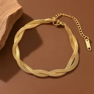 S035-Double Strand Blade Chain-Bracelet- Gold