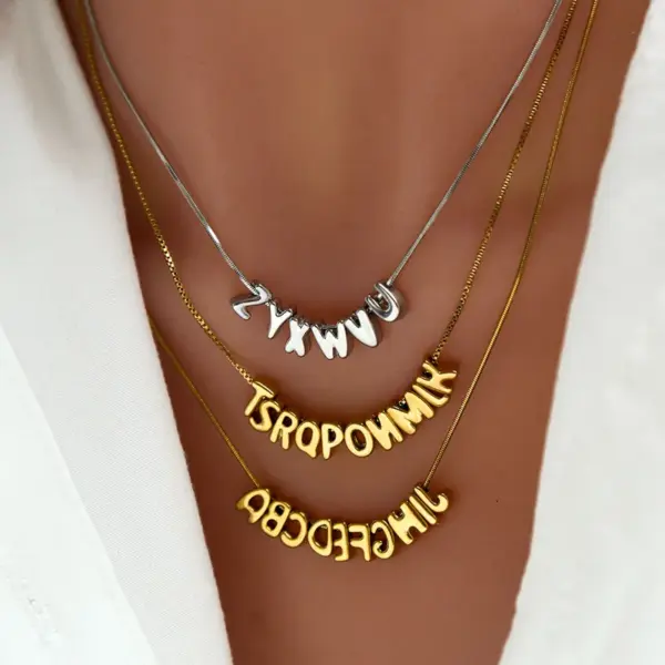 Personalized 304 Stainless Steel Inlaid Zircon 26 English Alphabet Pendant Silver Necklace Chubby Letter Clavicle Chain