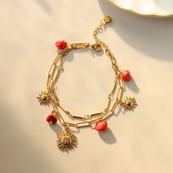 Ion Plating (IP) 14K Gold Real Plated Sun Moon Starfish 304 Stainless Steel Casual Vacation IG Style Waterproof Non Tarnish Multi Charms Bracelet