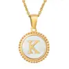 Simple Style Round Letter Stainless Steel Inlay Shell Pendant Necklace